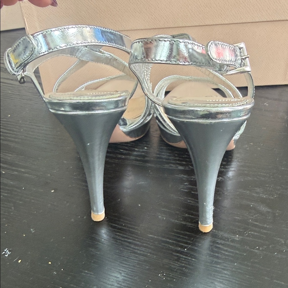 Prada Silver Metallic Strappy Platform Sandals - Picture 4 of 9